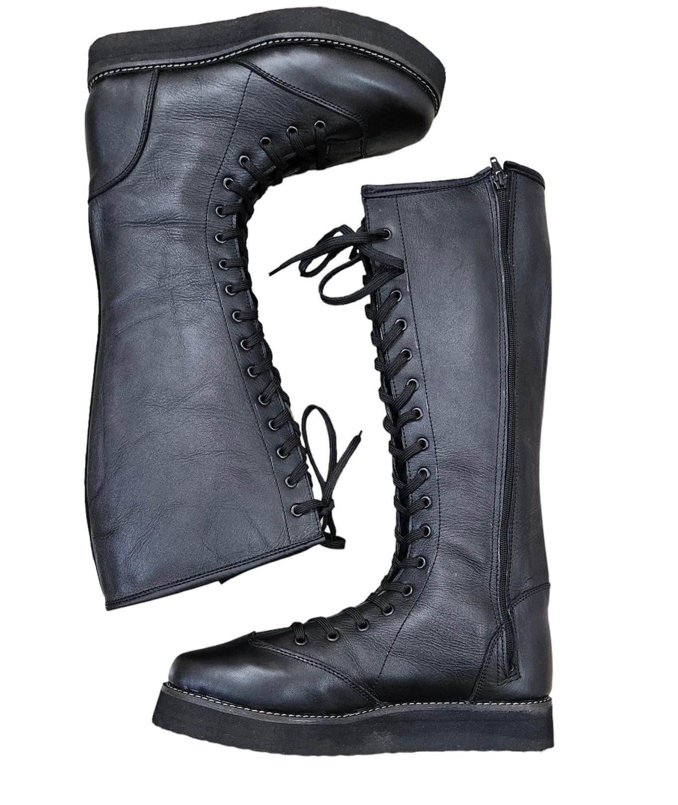 Lightweight black wrestling boots with supportive knee-high design