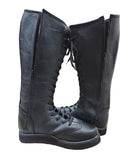 Professional black knee-high wrestling boots with lace-up front and side zipper