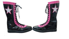 Pair of knee-high lace-up wrestling boots designed for ring performance