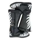 Black and white crocodile texture knee-high wrestling boots with white flame cutout overlay design